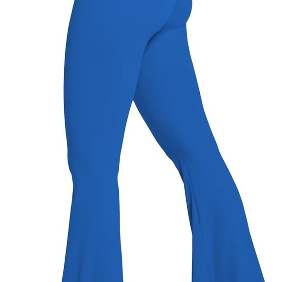 Women's Classic Blue Flare Yoga Pants with No Front Seam, High Waist, 30" Inseam - Picture 1 of 9